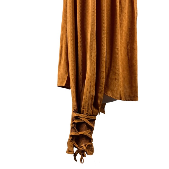 NWT Blu Pepper Mustard Button Front Blouse Tie Cuff Long Sleeve Size L - Picture 5 of 7